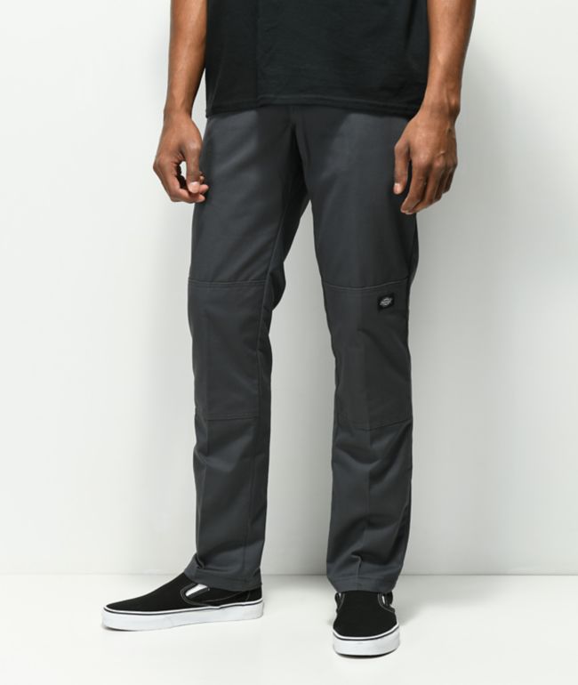 dickies twill double knee mens charcoal pants