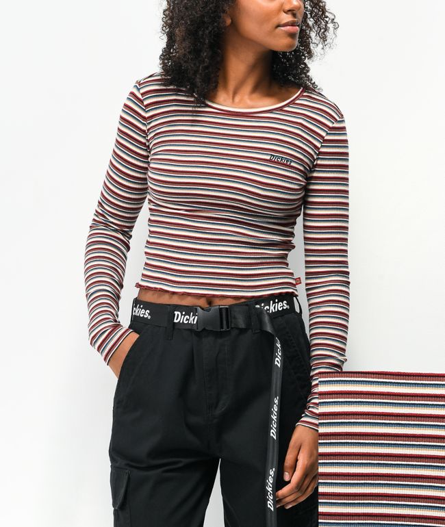 Dickies Tan Stripe Long Sleeve Crop T-Shirt