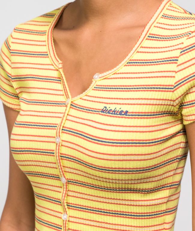Dickies Yellow Stripe Button Front Crop Top