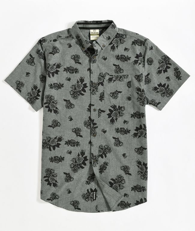 Dravus Alvin Floral Dark Grey Short Sleeve Button Up Shirt