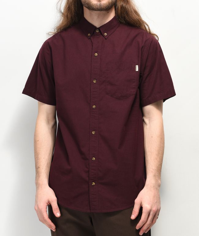 dark red button up shirt