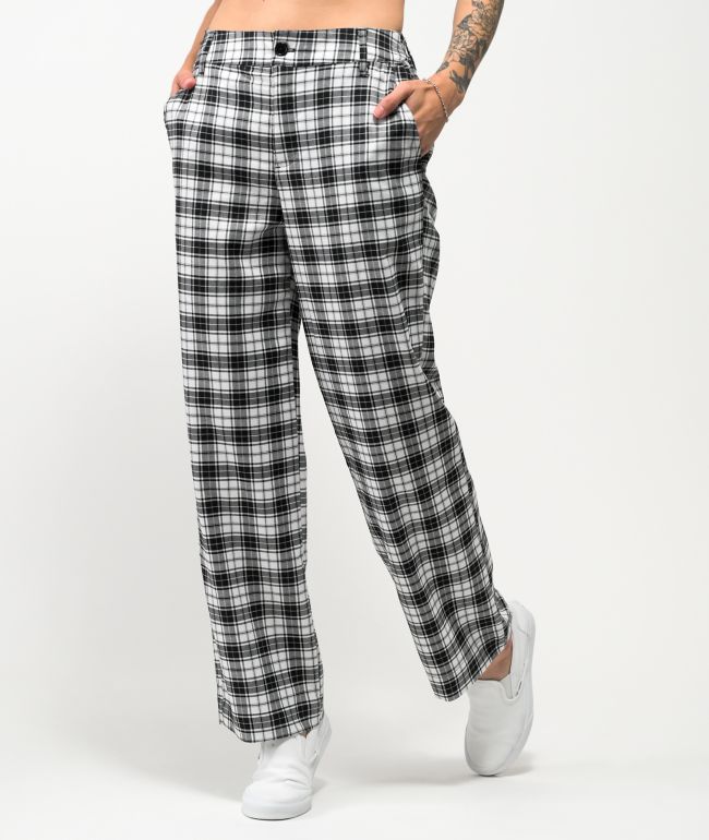 black and white plaid wide leg pants