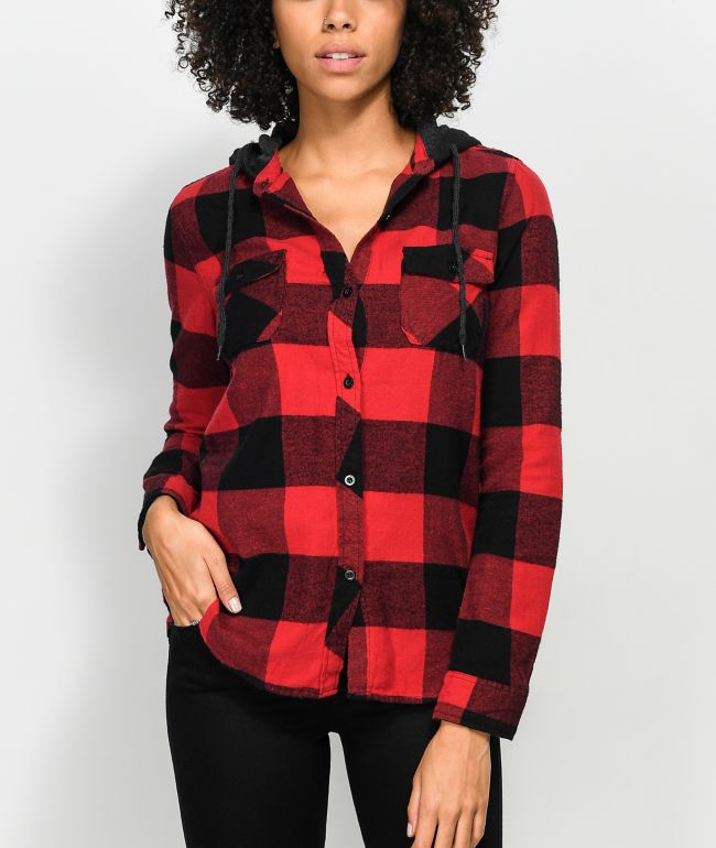 red plaid hooded flannel jacket