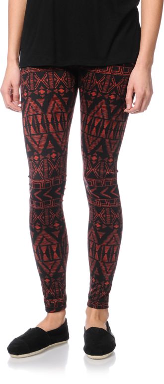 red patterned leggings