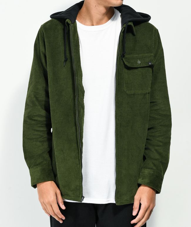 Empyre Fluke camisa de manga larga tejida de pana verde con capucha