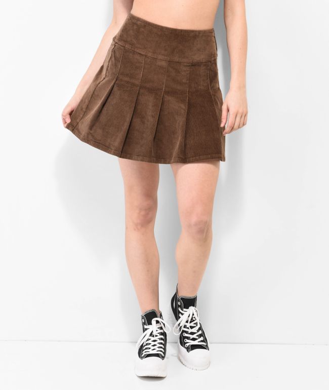 Empyre Inez Brown Corduroy Pleated Skirt 