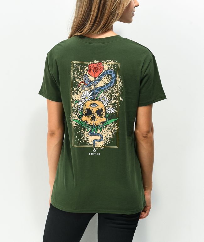 Empyre Laynie Skeleton Red Rose camiseta verde
