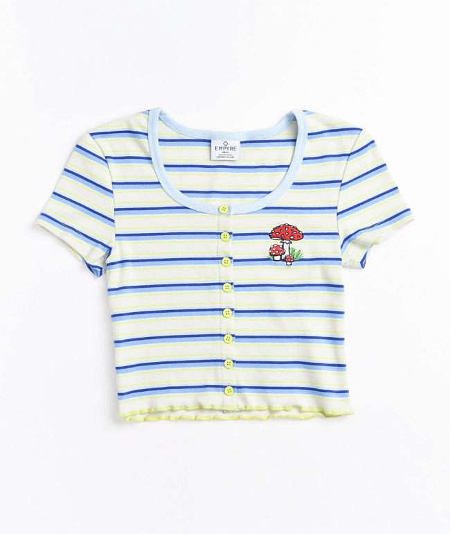 Empyre Paris Button Front Blue Stripe Crop Top