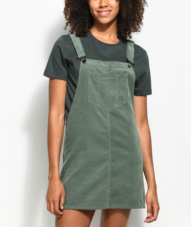 green corduroy overall dress