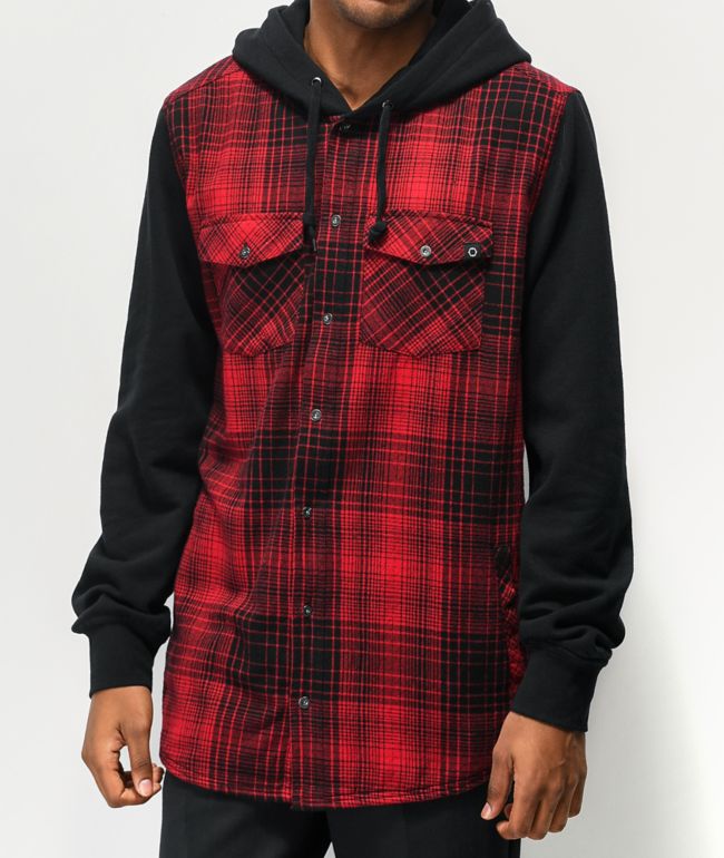 red hooded flannel