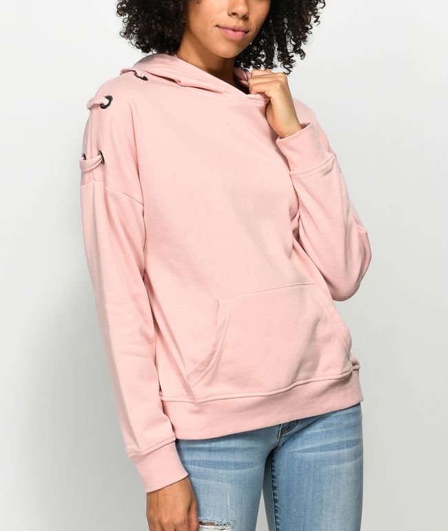 pink lace up hoodie