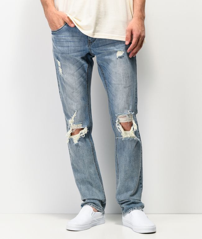 Empyre Skeletor Cirrus Medium Blue Ripped Skinny Jeans