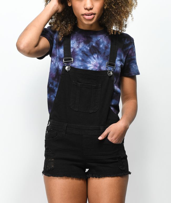 black denim overalls shorts