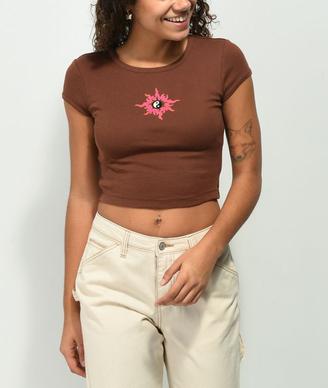Empyre Trish Baby Yin Yang Brown Crop T-Shirt