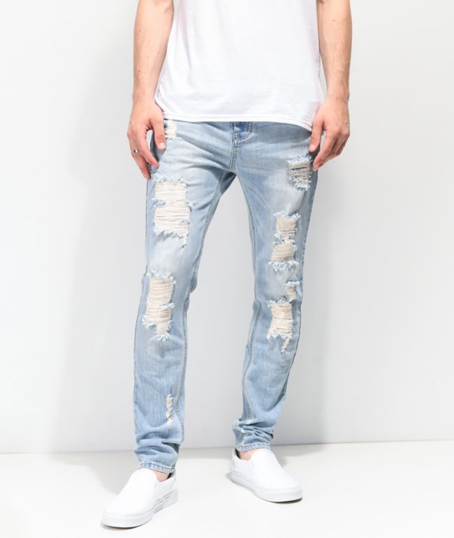 Empyre Verge Sprint Blue Distressed Tapered Skinny Jeans