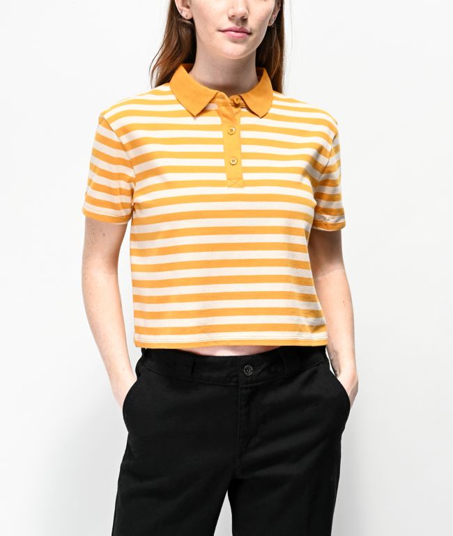 white and yellow polo shirt