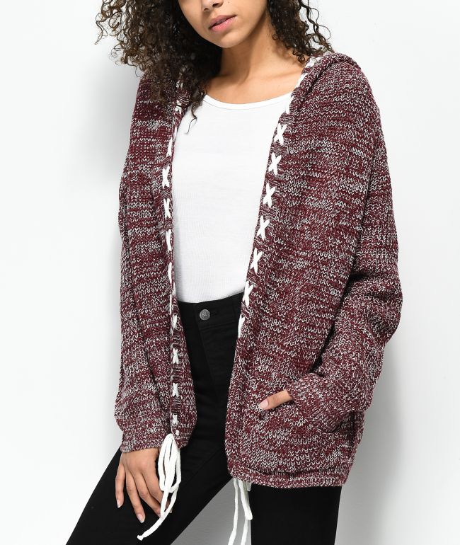 burgundy hooded cardigan