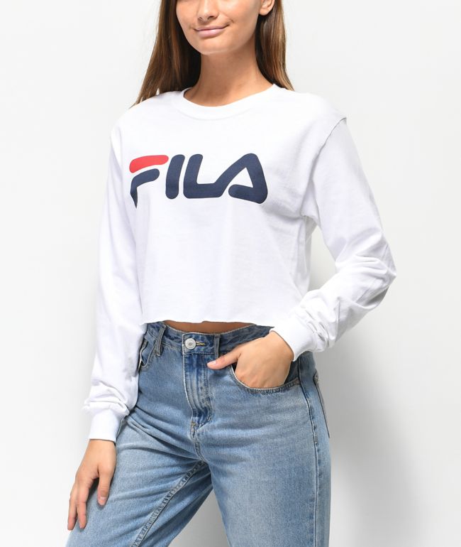 FILA Logo White Crop Long T-Shirt |
