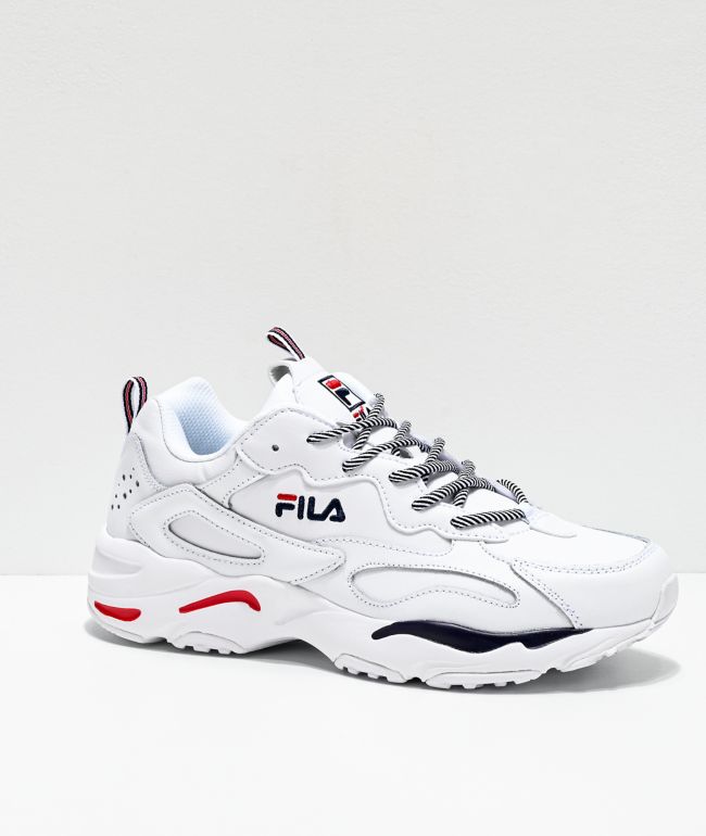 Red and white fila shoes on sale