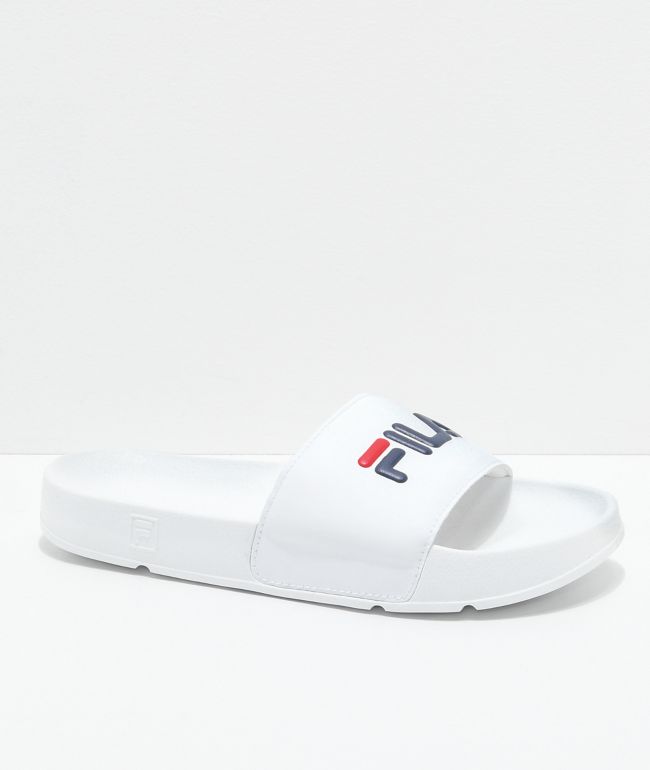 fila womens drifter rose embroidered white slide sandals