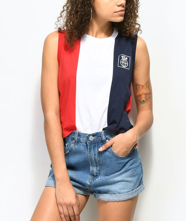 fila crop top red white blue
