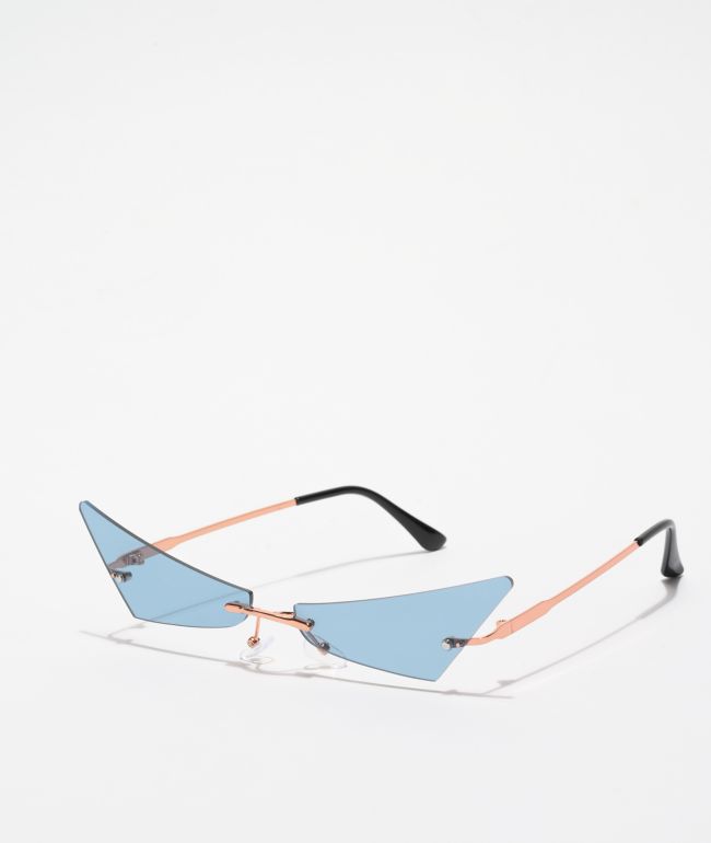Frameless Blue Cat Eye Wing Sunglasses
