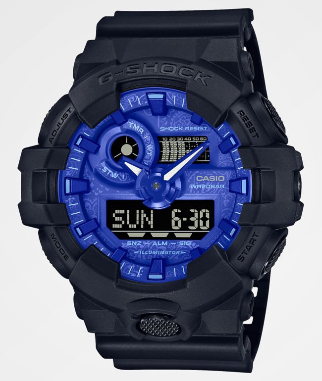 G-Shock GA700BP-1A Black, Blue & Paisley Digital & Analog Watch