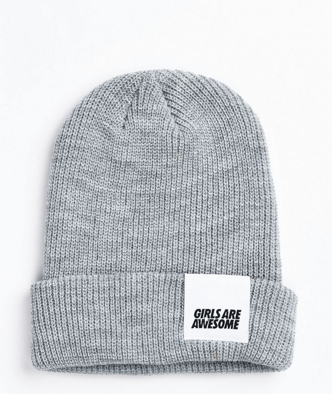 Girls Are Awesome Logo Grey Beanie