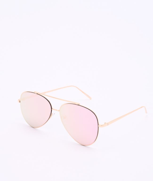Gold Pink Mirror Aviator Sunglasses Zumiez