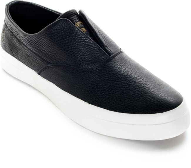 HUF Dylan Black Leather SlipOn Skate Shoes Zumiez