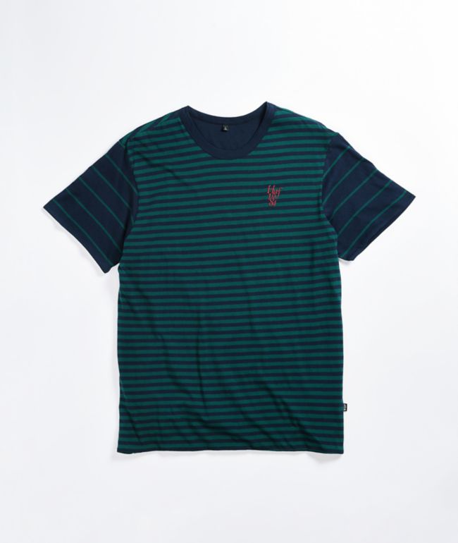 HUF F It Green & Navy Stripe Reversible Knit T-Shirt