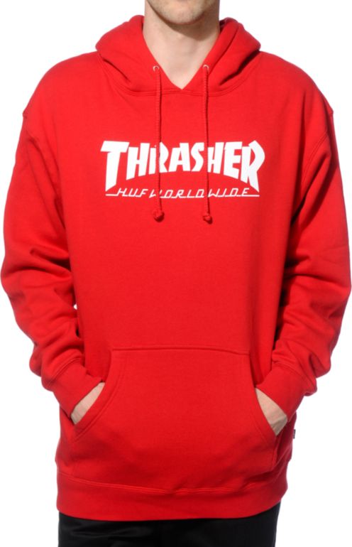 thrasher x huf hoodie white