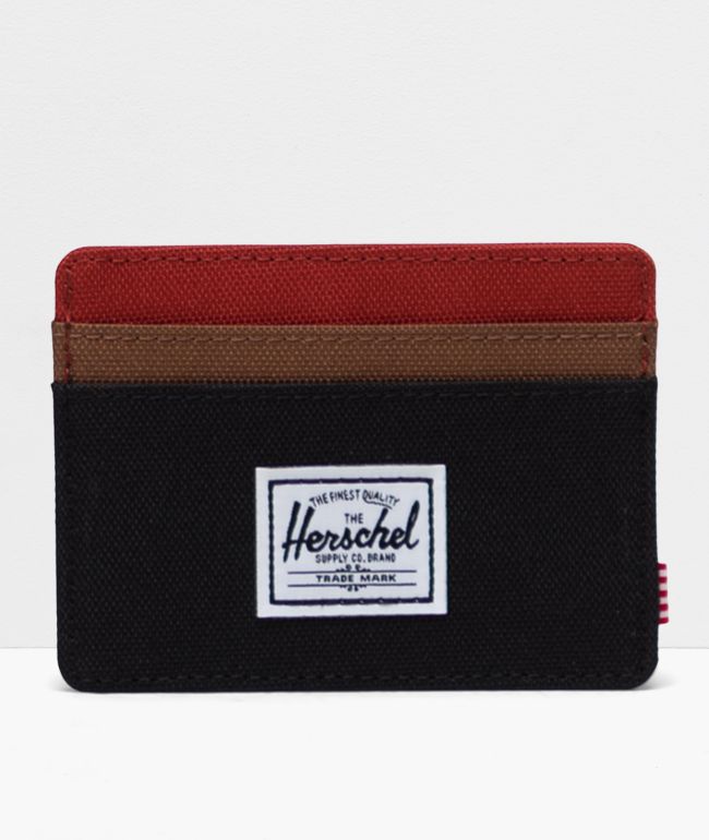 Herschel Supply Co. Charlie Black, Saddle Brown & Ketchup Cardholder Wallet