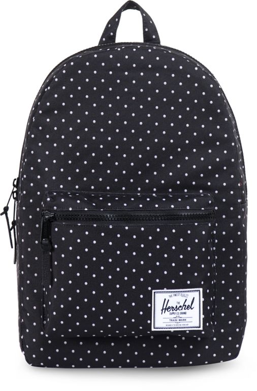 black and white polka dot backpack
