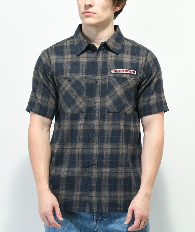 Independent Reed Navy & Grey Plaid Short Sleeve Button Up Shirt