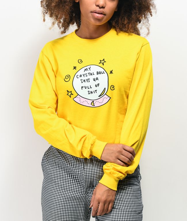 JV by Jac Vanek Crystal Ball Yellow Crop Long Sleeve T-Shirt