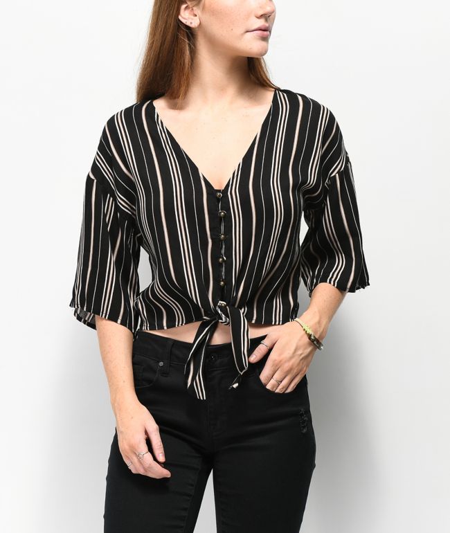 Jolt Black \u0026 White Stripe Tie Front Top