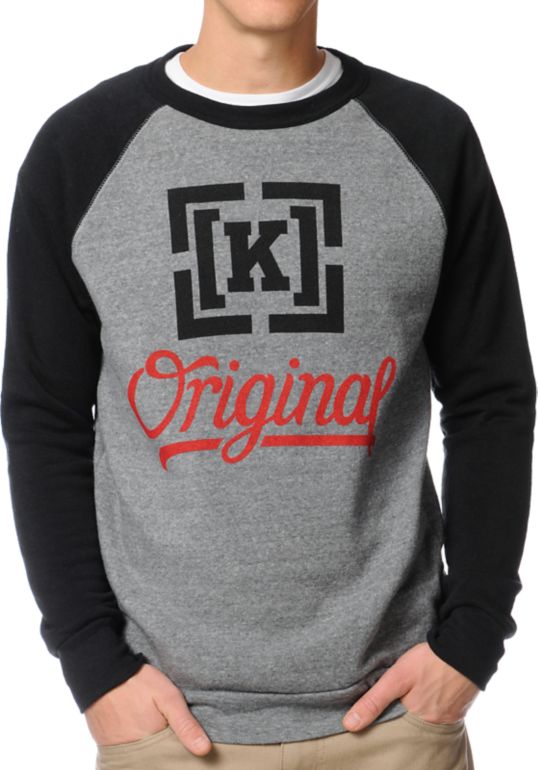 Download KR3W Original 4 Heather Grey & Black Crew Neck Sweatshirt ...