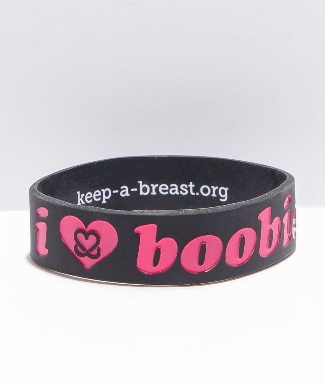 Keep A Breast Foundation I Heart Boobies Pulsera negra y rosa