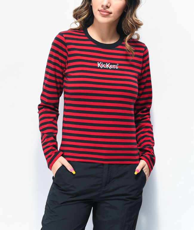 striped long sleeve shirt red and black