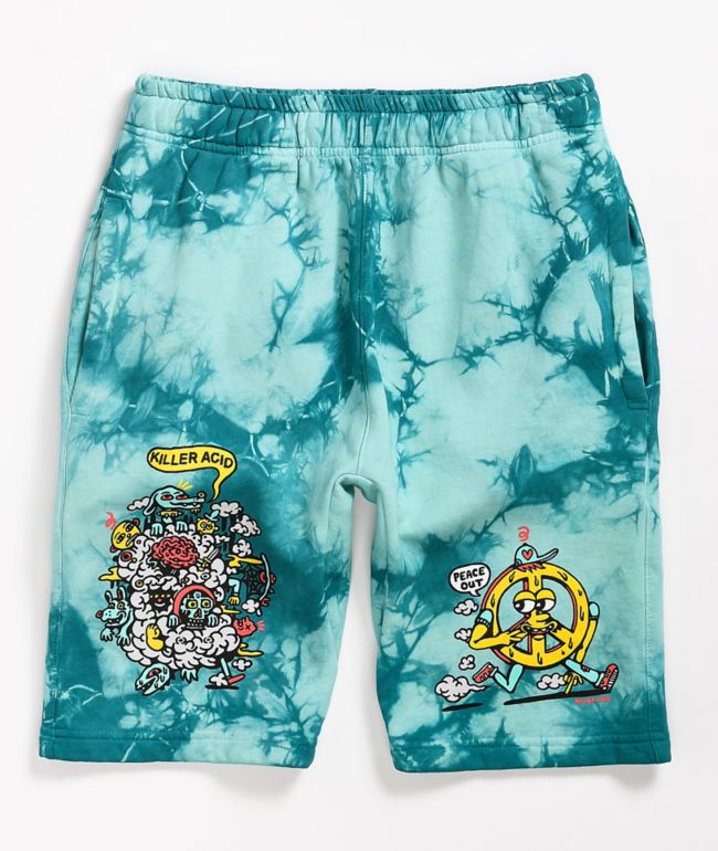 Killer Acid Peace Out Blue Tie Dye Elastic Waist Sweat Shorts