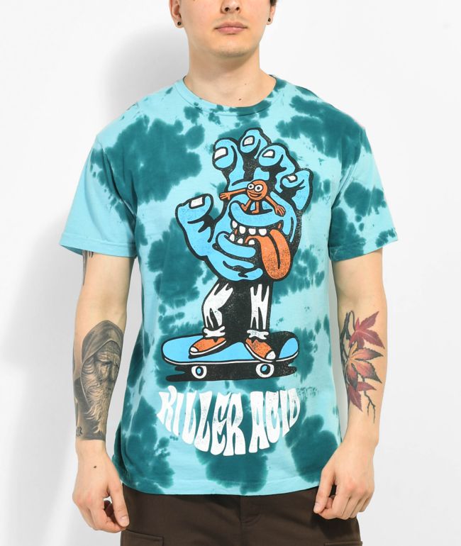 Killer Acid x Santa Cruz Board Hand camiseta tie dye azul