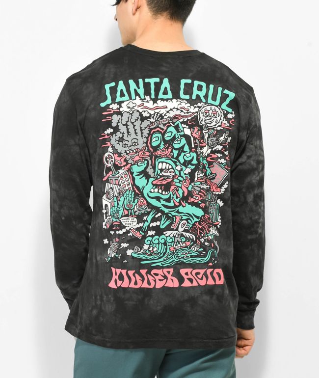 Killer Acid x Santa Cruz Crystal Hand Camiseta de manga larga negra tie dye