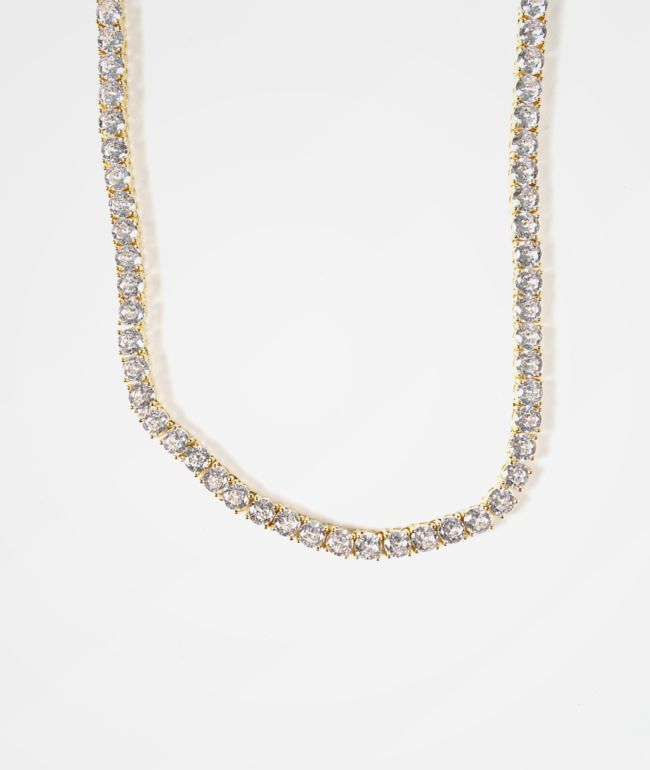 King Ice 5mm Single Row Gold Tennis Chain Necklace