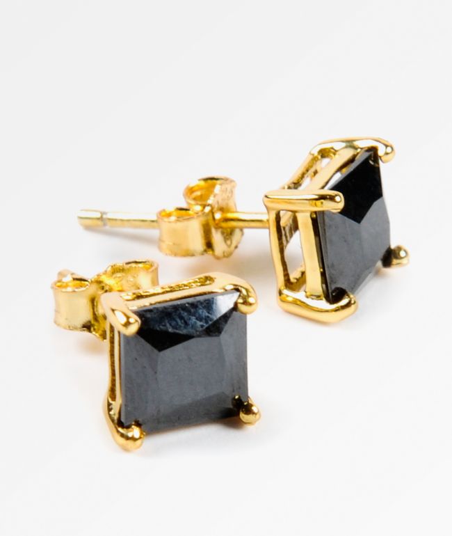 King Ice 6mm Gold & Black Princess Cut Earrings 