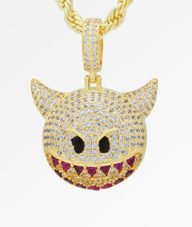 King Ice Devil Emoji Gold Necklace