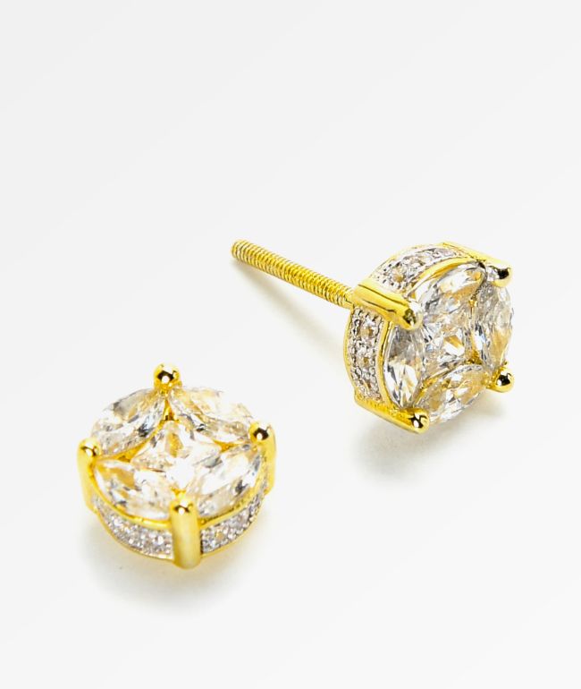 King Ice Gold 3D Button Earrings