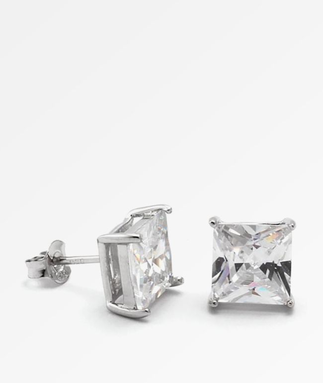 King Ice Silver Iced Cross Hoop Earrings