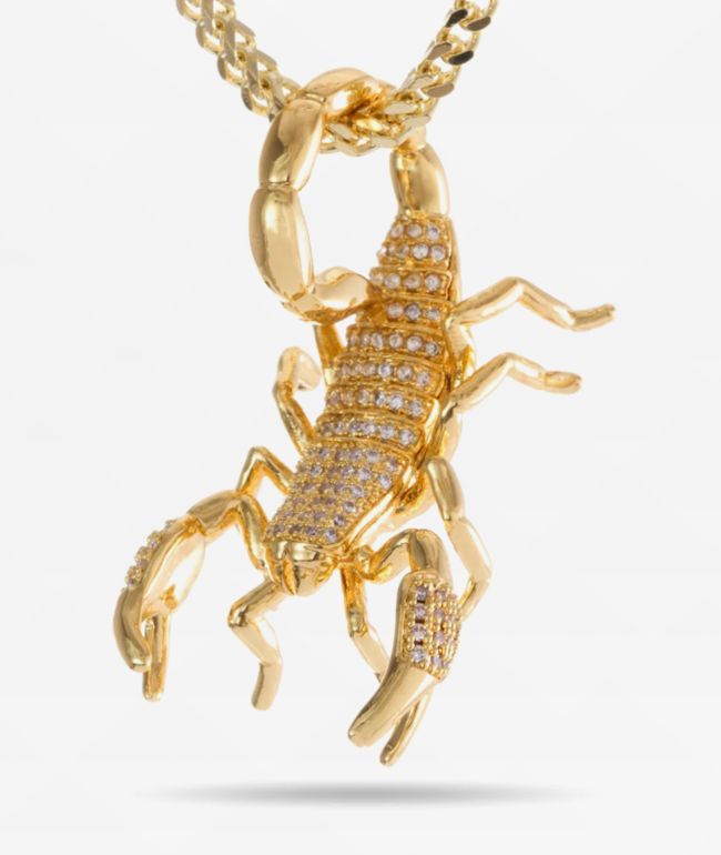 King Ice Scorpion 2.5mm 14K Gold Pendant Necklace