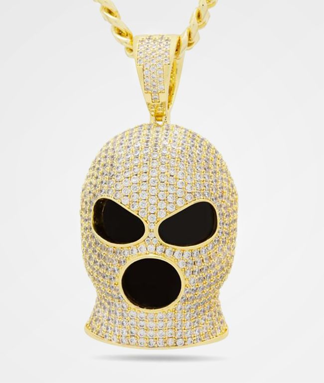 King Ice Ski Mask Gold Necklace